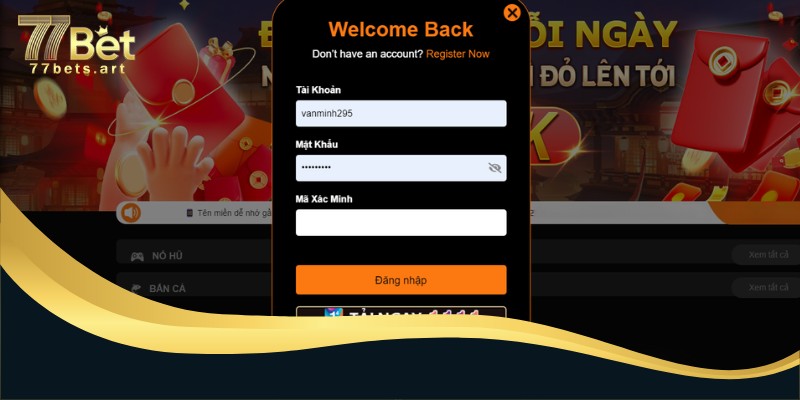 Đăng nhập tài khoản cá cược 77bet của game thủ