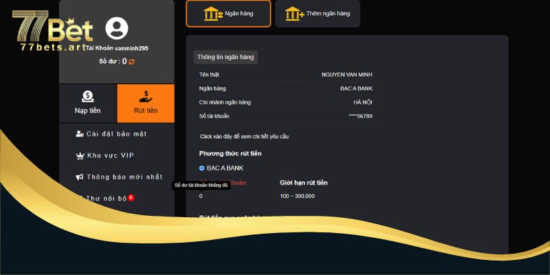 Điền thông tin rút tiền 77bet