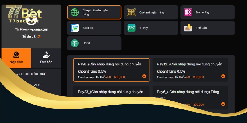 Kiểm tra cẩn thận thông tin trước khi nạp tiền 77bet